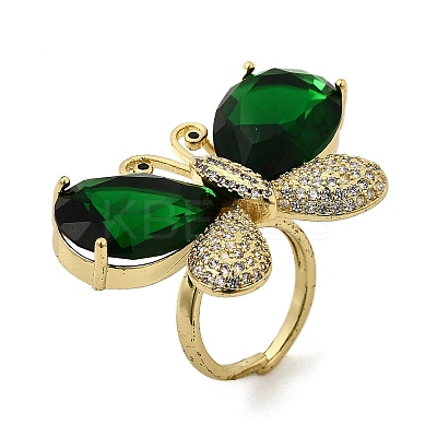 Brass Micro Pave Cubic Zirconia & Glass Finger Rings for Women RJEW-L130-001G-1