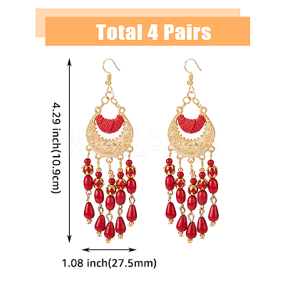 4 Pairs 4 Colors Glass Seed Beaded Tassel Chandelier Earrings EJEW-FI0002-40-1