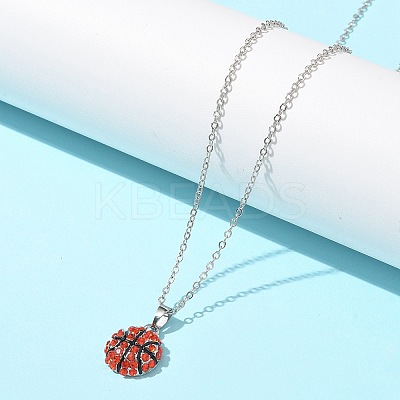 Zinc Alloy Hyacinth Rhinestone Sport Ball Pendant Cable Chain Necklaces LS-NJEW-U024-01P-03-1
