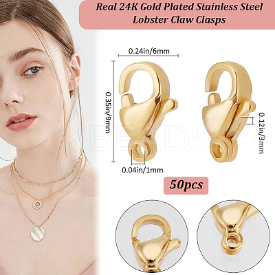 50Pcs 304 Stainless Steel Lobster Claw Clasps STAS-BBC0006-02A-1