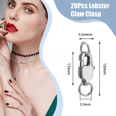 20Pcs Stainless Steel Lobster Claw Clasps STAS-DC0015-61-1