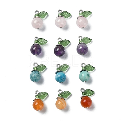 4Pcs 4 Styles Natural Mixed Gemstone Fruit Pendants PALLOY-TA00077-1