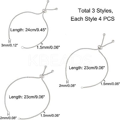 12Pcs 3 Style Adjustable 304 Stainless Steel Bracelet Making MAK-UN0001-32-1