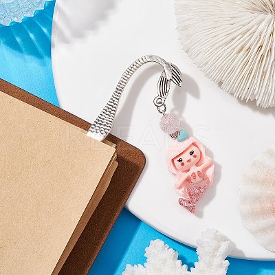 Mermaid Resin Pendant Bookmarks AJEW-JK00269-03-1