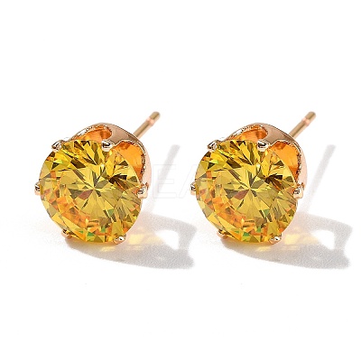 Flat Round Brass Micro Pave Cubic Zirconin Stud Earrings EJEW-D318-04G-1