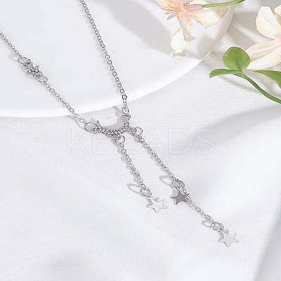 1Pc Moon Star Alloy Tassel Pendant Necklaces for Women NJEW-LP0002-95-1