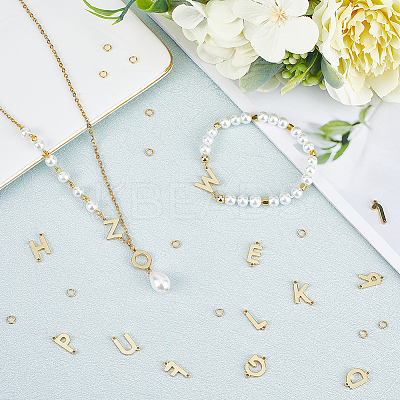 26Pcs 26 Styles Brass Letter Connector Charms with 52Pcs Open Jump Rings KK-CN0002-66-1