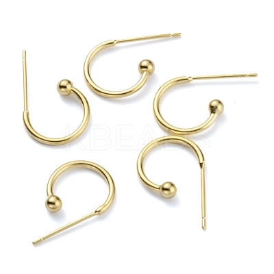 Brass C-shaped Hoop Circle Ball Stud Earrings KK-O131-07G-1