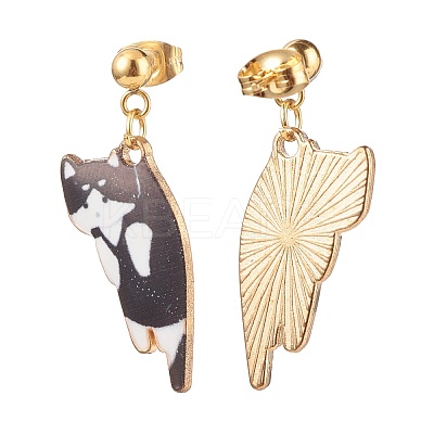 Alloy Cat Dangle Stud Earrings with Enamel EJEW-JE04919-1