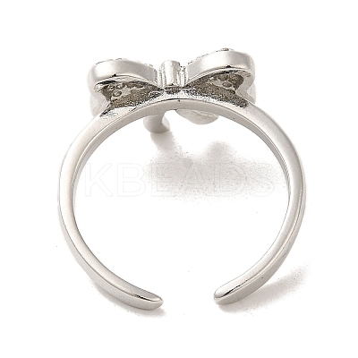 Bowknot Brass Micro Pave Clear Cubic Zirconia Cuff Rings for Women RJEW-G311-04D-P-1
