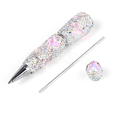 Fishtail Resin & Polymer Clay Pave Rhinestone Ball-Point Pen AJEW-T013-05D-1