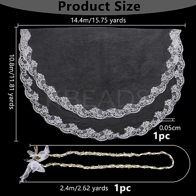 Polyester Wedding Lasso Chain & Flower Organza Bride Main Wedding Veil Headdress Sets HJEW-OC00101-1