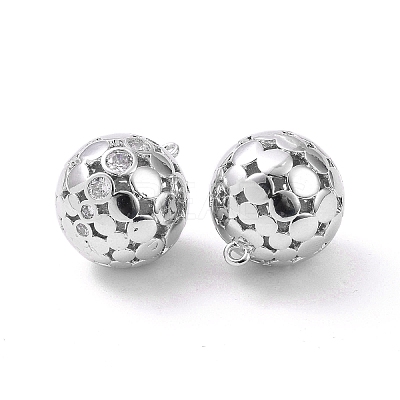 Round Brass Micro Pave Clear Cubic Zirconia Pendants KK-G436-06P-1