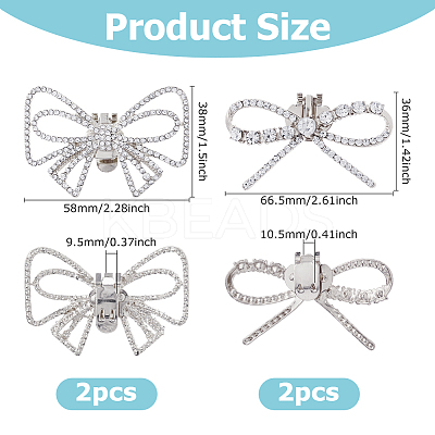 4Pcs 2 Styles Bowknot Alloy Crystal Rhinestone Shoe Decorations FIND-HS0002-07P-1