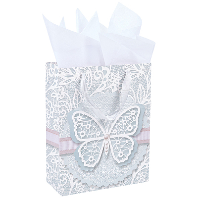1Pc Butterfly Printed Paper Gift Bags with Ribbon Handles ABAG-SP0001-10A-1