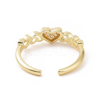 Clear Cubic Zirconia Heart Open Cuff Ring RJEW-E072-22G-1