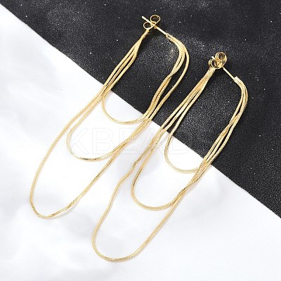 Brass Snake Chains Tassel Dangle Stud Earrings for Women EJEW-H092-11G-1