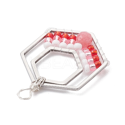Wire Wrapped Natural White Jade & Glass Bead Pendants PALLOY-MZ00200-1