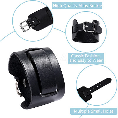 1Pc Vintage Punk Rock Style Wide Leather Cord Wristband Bracelets for Unisex BJEW-CL0001-17A-1