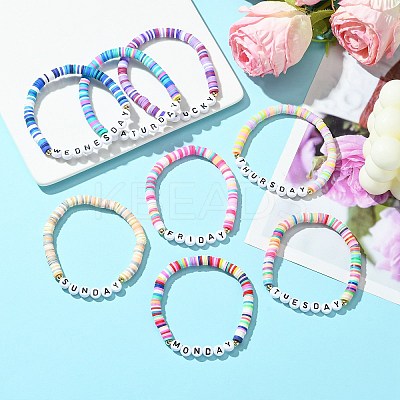 8Pcs 8 Colors Polymer Clay Beaded Stretch Bracelets BJEW-SW00147-1