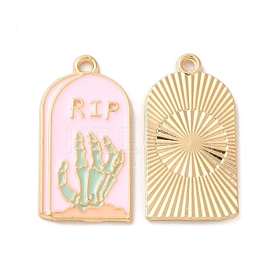 Light Gold Plated Alloy Enamel Pendants ENAM-L040-005KCG-02-1