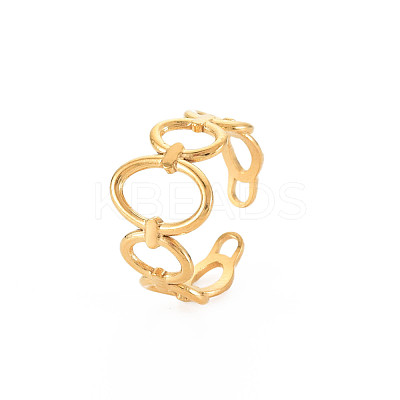 Ion Plating(IP) 304 Stainless Steel Open Oval Wrap Cuff Ring for Women RJEW-S405-187G-1