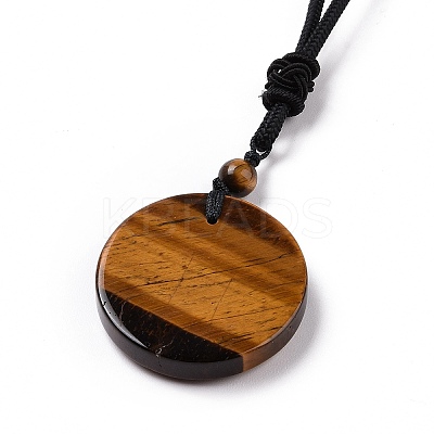 Adjustable Natural Tiger Eye Vortex Pendant Necklace with Nylon Cord for Women NJEW-L171-05C-1