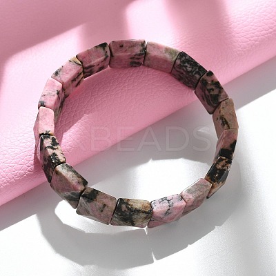 Square Natural Rhodonite Beads Stretch Bracelets for Women Men BJEW-C097-06T-1