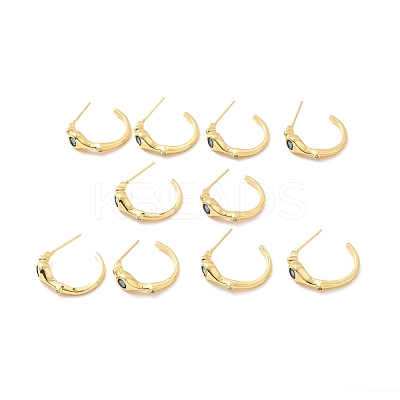 Cubic Zirconia C-shape Stud Earrings EJEW-F281-30A-G-1