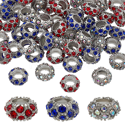 60Pcs 3 Colors Alloy Rhinestone European Beads CPDL-PH0001-11-1