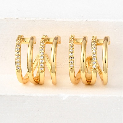 Brass Micro Pave Clear Cubic Zirconia Cuff Earrings EJEW-K309-08G-1
