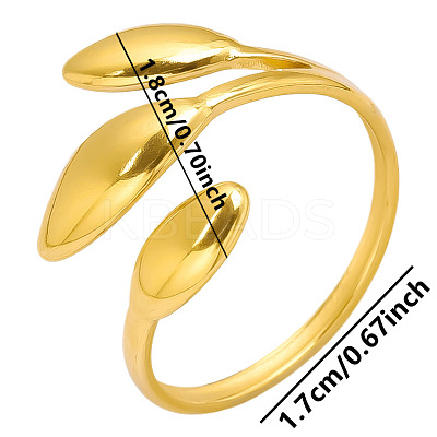 Vintage 304 Stainless Steel Three-Leaf Open Cuff Ring for Women LW4764-2-1