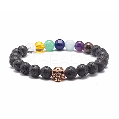 Natural Lava Rock Stretch Bracelet for Women Men BJEW-JB06831-1