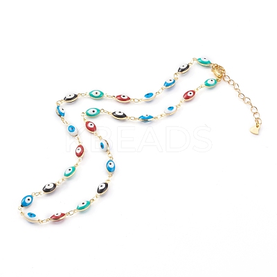 Brass Enamel Evil Eye Link Chain Necklaces NJEW-JN03370-1