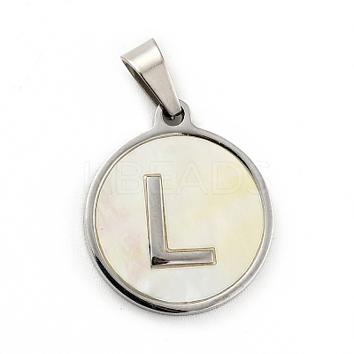 304 Stainless Steel with White Shell Pendants STAS-G268-01L-P-1