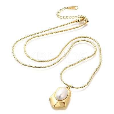 Shell Pearl Polygon Pendant Necklaces NJEW-K255-11G-1