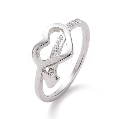 Crystal Rhinestone Heart with Arrow Finger Ring RJEW-D120-18P-1