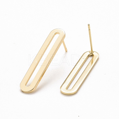 Brass Long Oval Stud Earrings EJEW-C015-03G-1