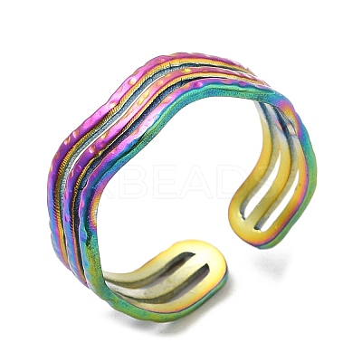 Ion Plating(IP) 304 Stainless Steel Triple Line Open Cuff Ring for Women RJEW-M149-02RC-1
