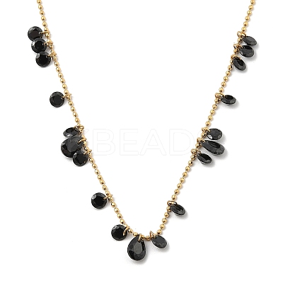 Ion Plating(IP) 304 Stainless Steel Cubic Zirconia Teardrop & Flat Round Bib Ball Chain Necklaces for Women NJEW-F328-11G-04-1