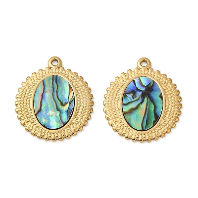 304 Stainless Steel Natural Paua Shell Pendants STAS-L288-08G-01-1