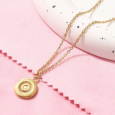 304 Stainless Steel Flat Round Coin Pendant Cable Chain Necklaces for Women LS-STAS-Z108-02G-01-1