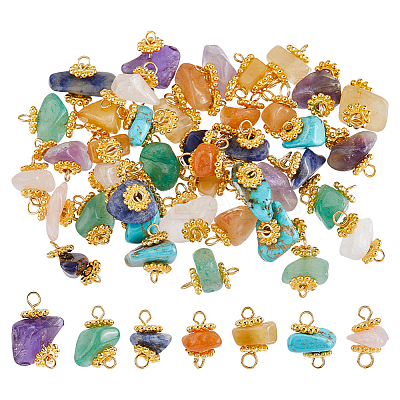 7 Colors Natural & Synthetic Mixed Stone Nuggets Pendants PALLOY-FH00143-1