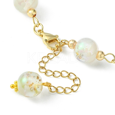 Resin with Gold Foil Round Beaded Chain Necklaces NJEW-JN04361-01-1