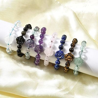 Adjustable Natural Mixed Gemstone Beads Braided Bead Bracelets for Women BJEW-L713-A-1