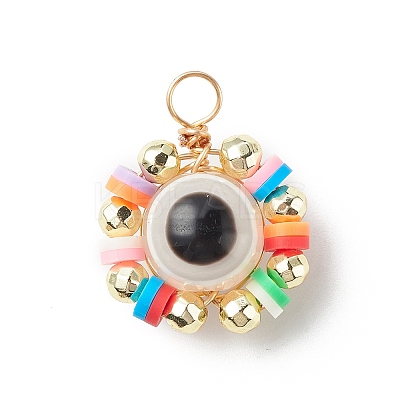 Copper Wire Wrapped Evil Eye Plastic Pendants PALLOY-JF01936-1