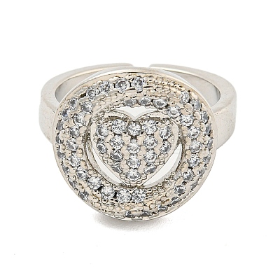 Real Platinum Plated Brass Micro Pave Clear Cubic Zirconia Cuff Rings RJEW-L113-018P-04-1