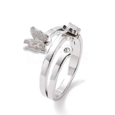 Crystal Rhinestone Butterfly Finger Ring RJEW-D120-09B-P-1