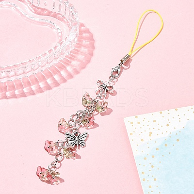 Flower Acrylic & Glass Mobile Straps HJEW-YW00038-01-1