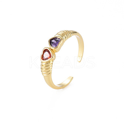 Brass Micro Pave Colorful Cubic Zirconia Cuff Rings RJEW-S044-157-NF-1